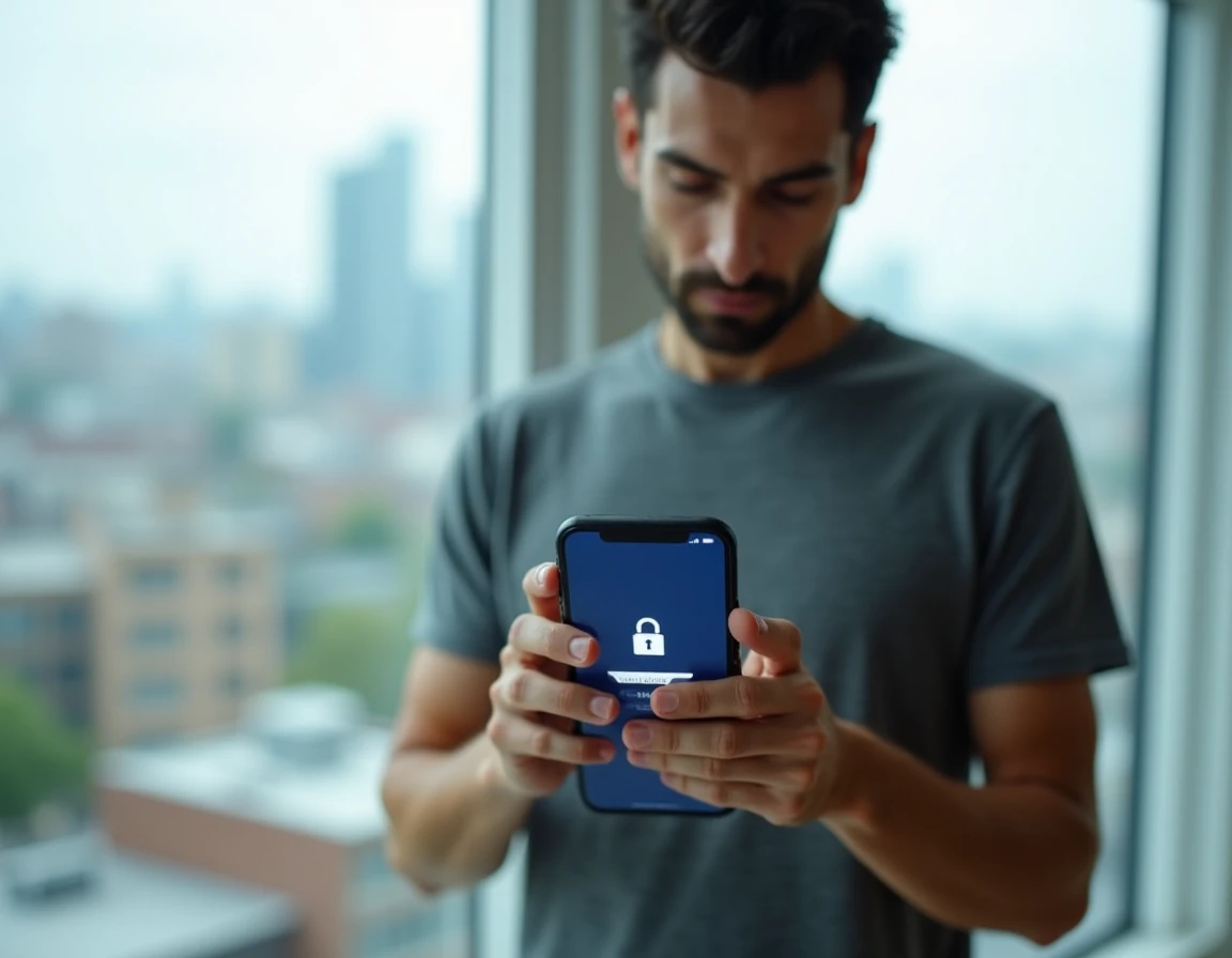 Homme accédant à son espace client LCL via une application mobile sécurisée sur smartphone