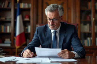 Adjoint maire en costume studyant un document officiel