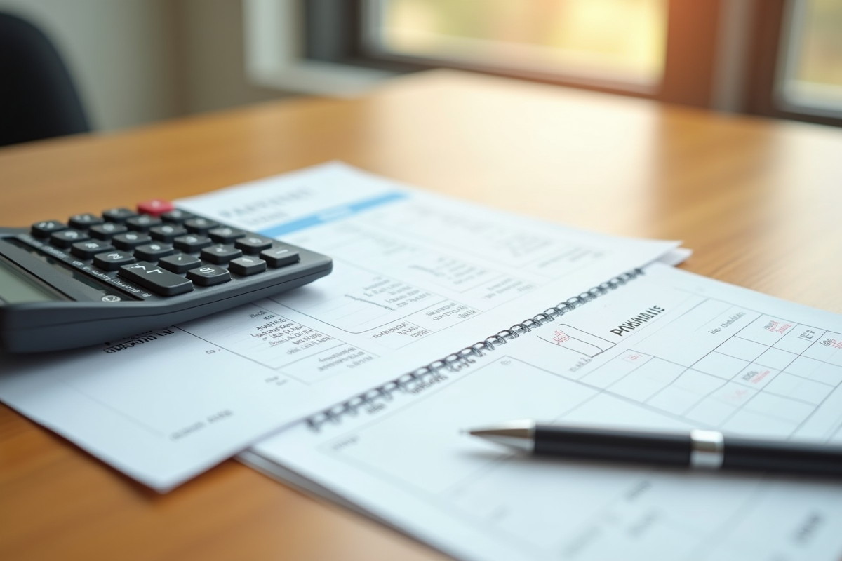 Bulletin de paie et calculatrice sur bureau lumineux