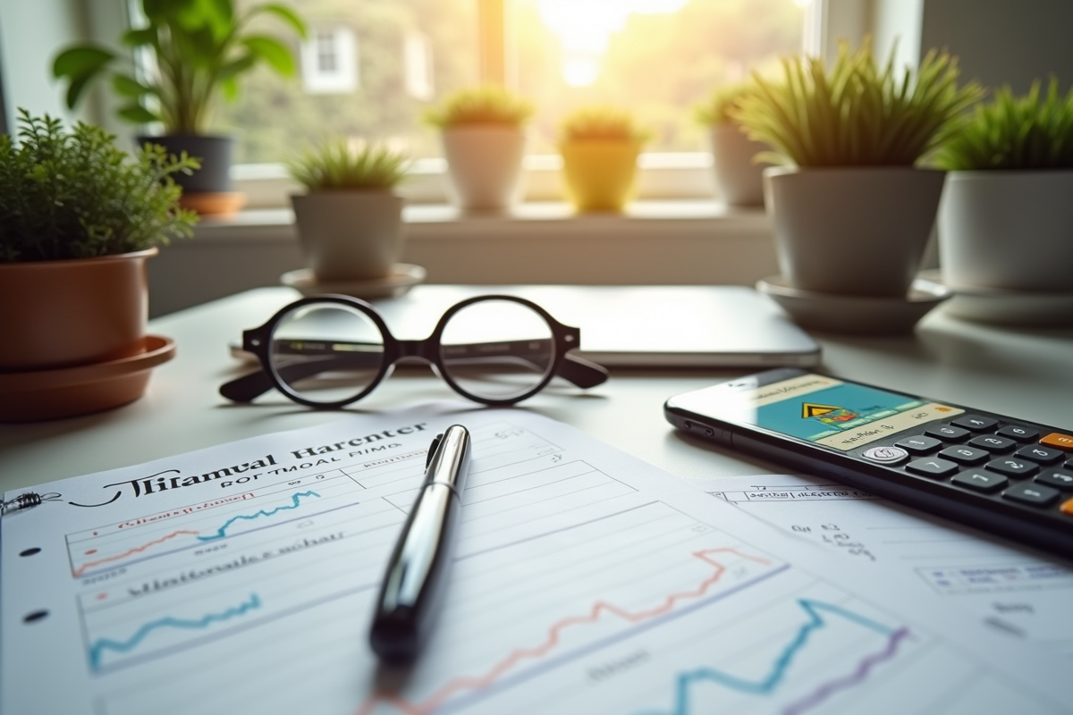 Espace de travail avec calculatrice et application de prêt immobilier