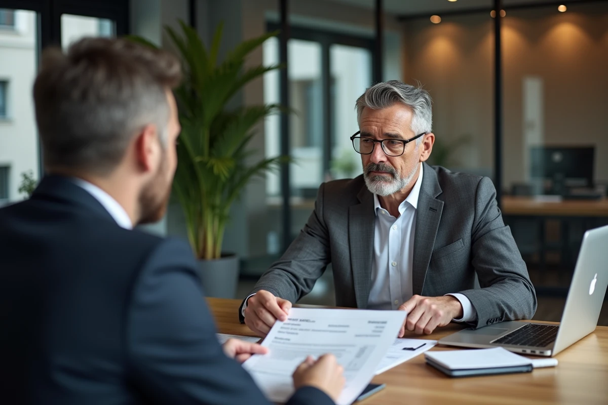 Conseiller financier expliquant les risques et avantages du chèque différé à un client