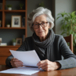 Dame senior examinant des documents de prêt immobilier