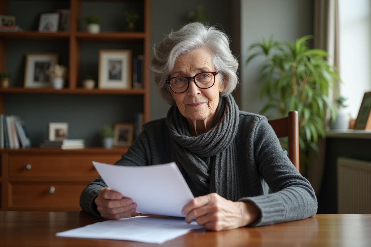 Dame senior examinant des documents de prêt immobilier