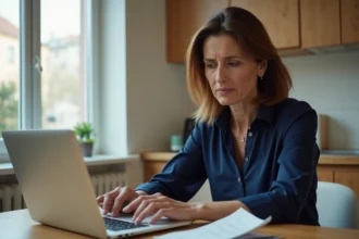 Femme examinant un relevé de compte bancaire en ligne pour détecter une opération frauduleuse sur son compte Crédit Agricole du Nord Est