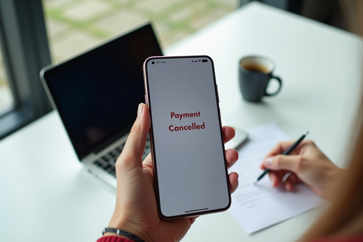 Ecran de banque en ligne affichant paiement annule