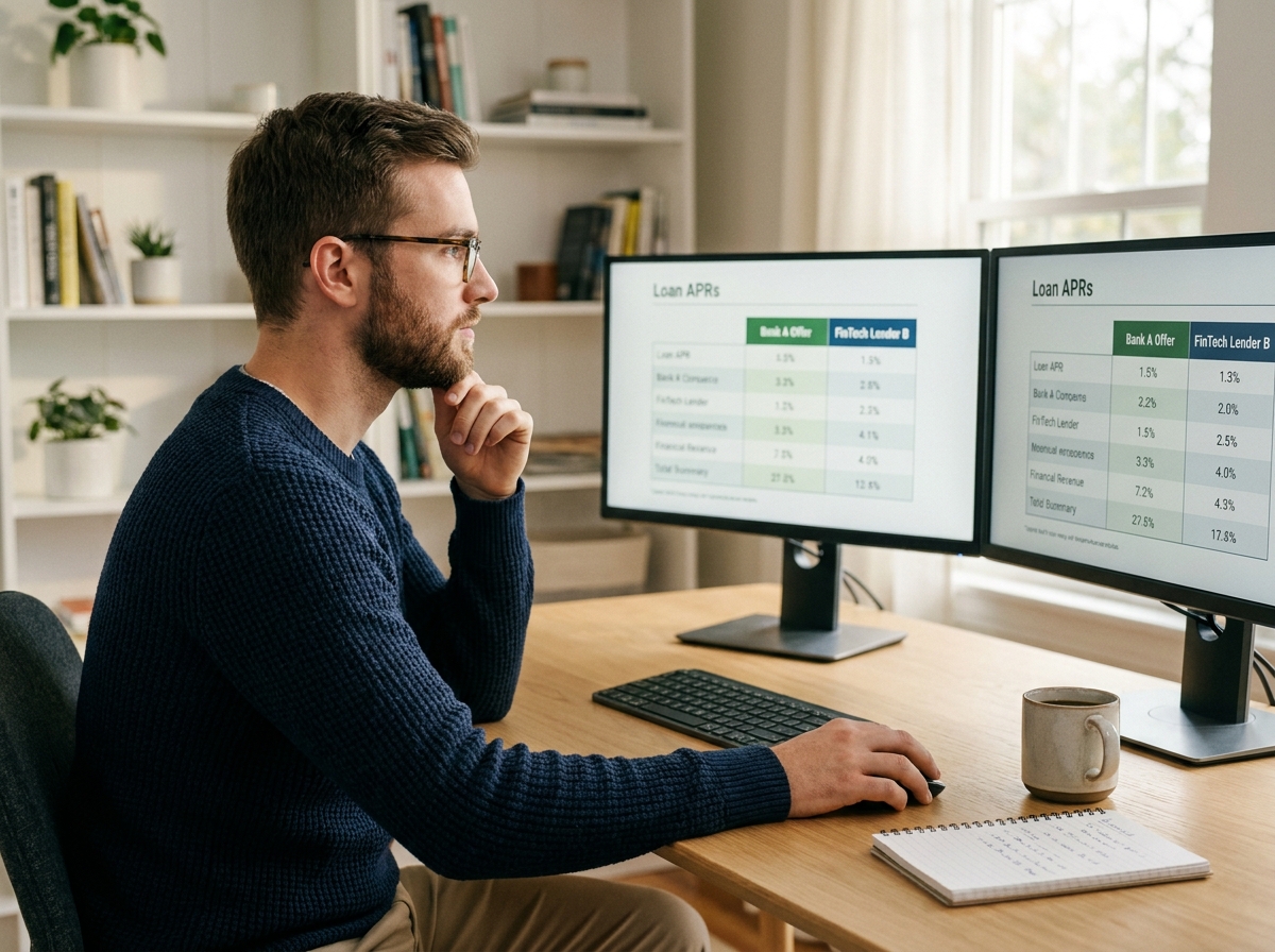 Utilisateur comparant rapidement plusieurs offres de crédit travaux en ligne via la plateforme multi-organismes Empruntis