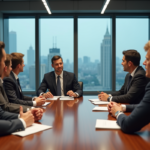 Groupe de professionnels en réunion d'affaires en milieu urbain