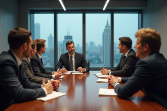 Groupe de professionnels en réunion d'affaires en milieu urbain