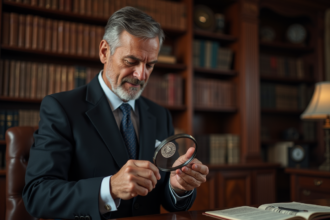 Expert en costume examine une pièce de monnaie en argent