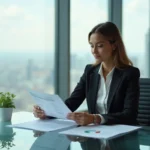 Femme d'affaires confiante en réunion dans un bureau moderne