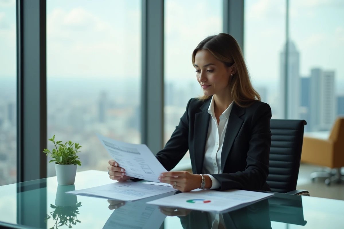 Femme d'affaires confiante en réunion dans un bureau moderne