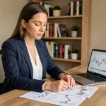 Femme analysant des graphiques boursiers sur ordinateur portable pour débuter en bourse avec Air Liquide