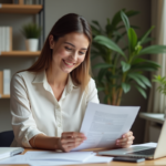 Femme confiante dans un bureau à domicile organisé