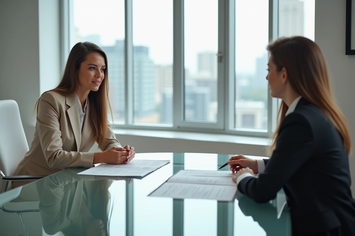 Femme discutant d'une saisie sur salaire avec un conseiller financier dans un bureau professionnel