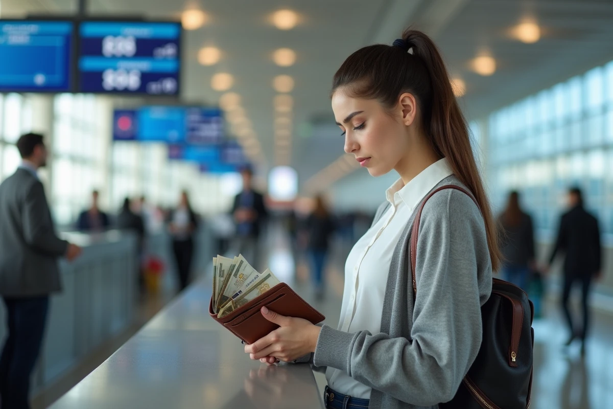 Jeune femme à la caisse de change à l