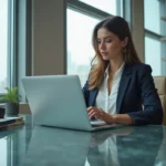 Femme d affaires analysant des graphiques financiers au bureau