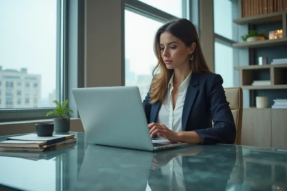 Femme d affaires analysant des graphiques financiers au bureau