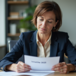 Femme d'âge moyen examinant un document invalidité 2025
