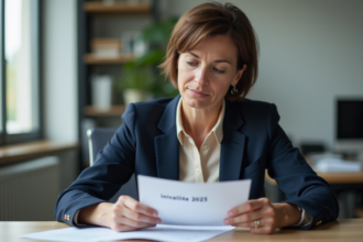 Femme d'âge moyen examinant un document invalidité 2025