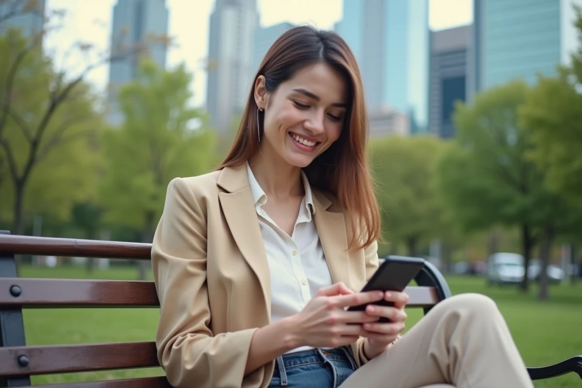Jeune femme en extérieur consultant ses finances sur smartphone