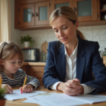 Femme d'âge moyen en costume examinant des documents de pension à la maison