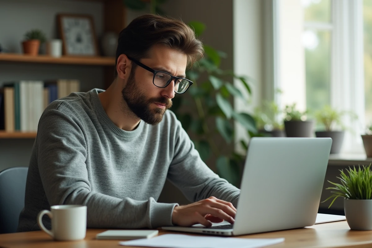 Un homme gère la clôture de son compte bancaire en ligne sur son ordinateur portable