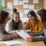 Groupe de quatre adultes collaborant autour d'une table