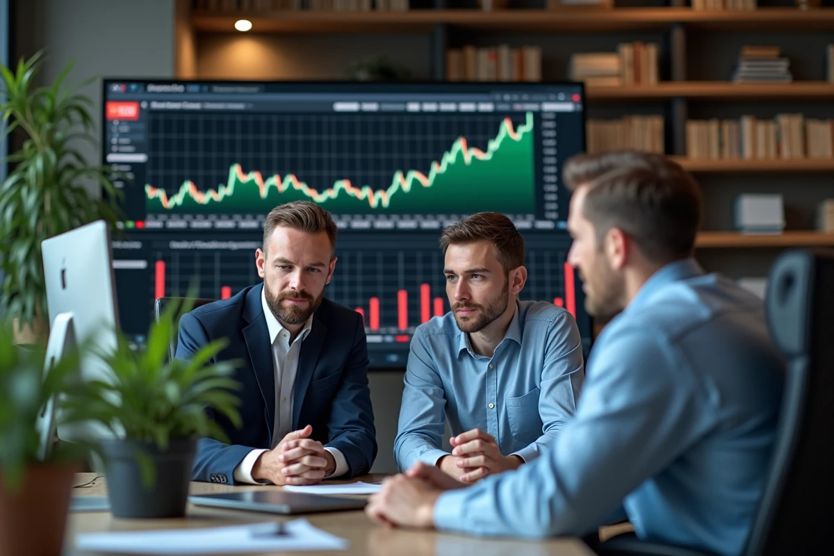 Groupe de professionnels analysant des graphiques financiers
