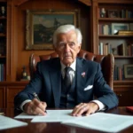 Portrait d'un homme âgé en costume dans un bureau élégant