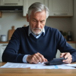 Homme d'âge moyen analysant des papiers à la maison