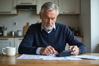 Homme d'âge moyen analysant des papiers à la maison