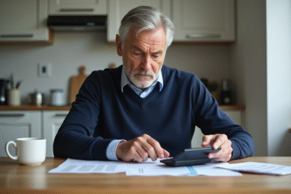 Homme d'âge moyen analysant des papiers à la maison