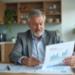 Homme d'âge moyen comparant des finances dans une cuisine