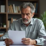 Homme consultant un document sur son livret A à son bureau à domicile