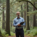 Homme d'affaires observant une forêt automnale dense