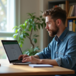 Jeune homme regardant un paiement decliné sur son ordinateur