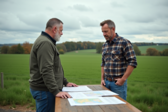 Homme en vêtements décontractés près d'un notaire rural