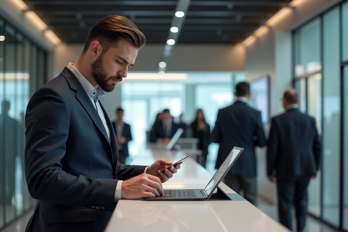 Homme professionnel signant un formulaire de carte bancaire au guichet