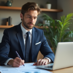 Homme d'affaires en bureau moderne avec documents financiers