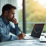 Investisseur pensif analysant des graphiques boursiers en intérieur