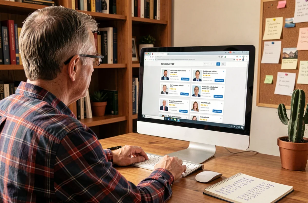 Particulier consultant l'annuaire Pages Jaunes pour trouver des professionnels de l'investissement immobilier dans le Finistère