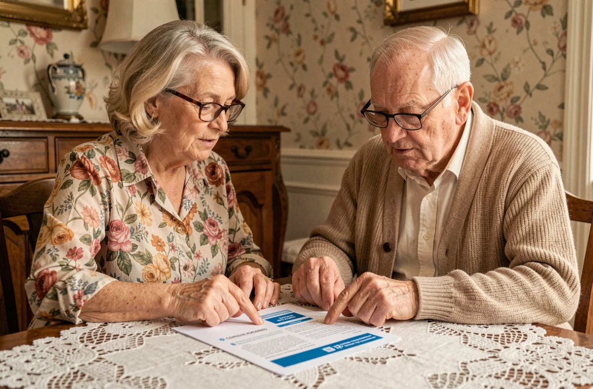 Couple de seniors consultant un guide sur la sécurité bancaire en ligne pour éviter les fraudes à La Banque Postale