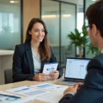 Conseillère bancaire et cliente discutant du taux LEL Caisse d'Épargne pour financer une résidence principale